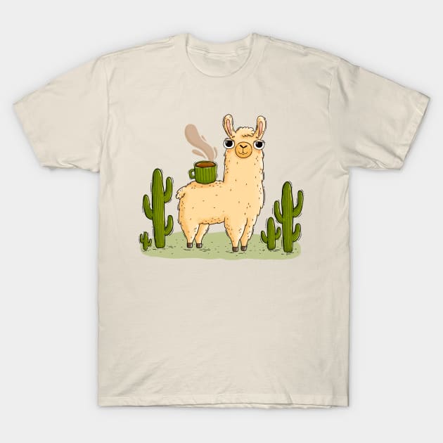 Coffee Llama and cactuses T-Shirt by Tania Tania